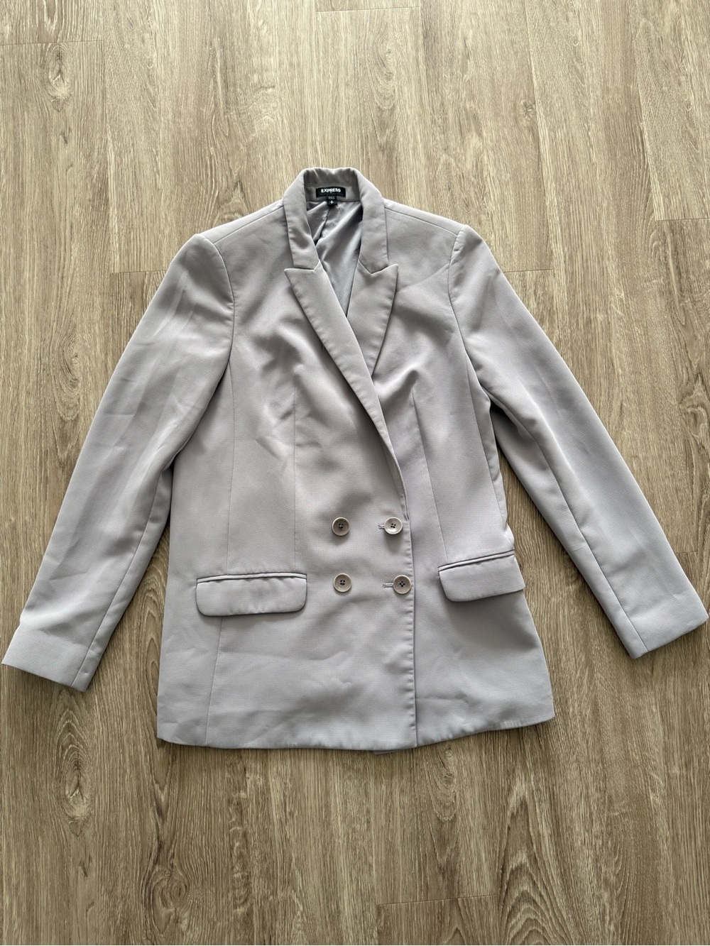 Express Double-Breasted Light Gray Blazer